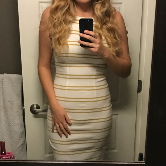 Mid length White & Gold Striped Dress - Picture 2 of 2